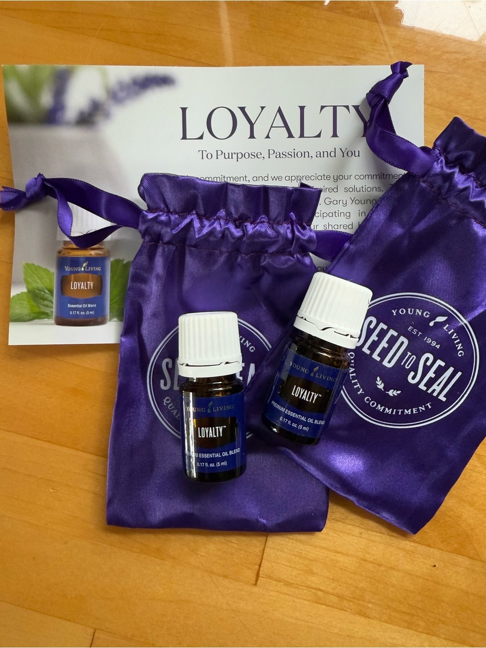 Young Living Loyalty Essential Oil Duo with Purple Satin Pouches